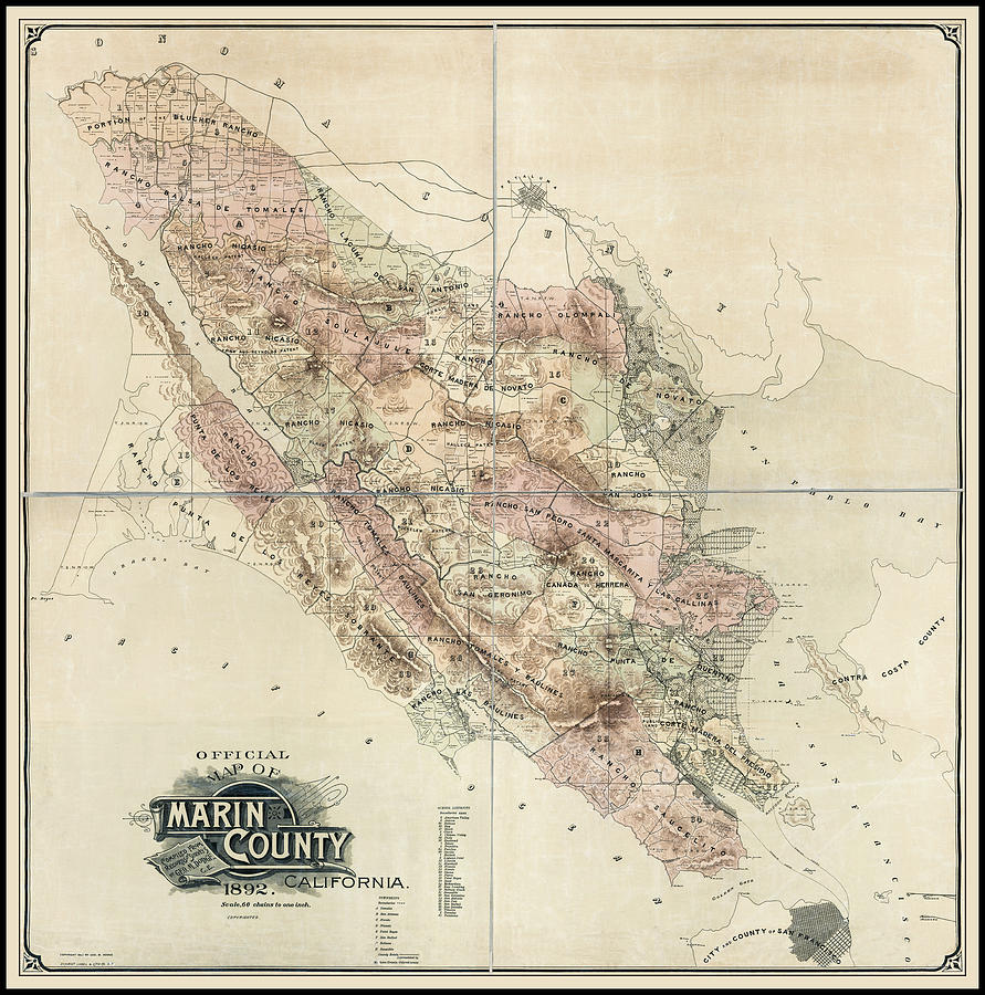 California Map Photograph - Marin County California Vintage Historical Map 1892  by Carol Japp