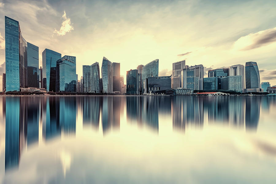 Architecture Photograph - Marina Bay Reflection by Manjik Pictures