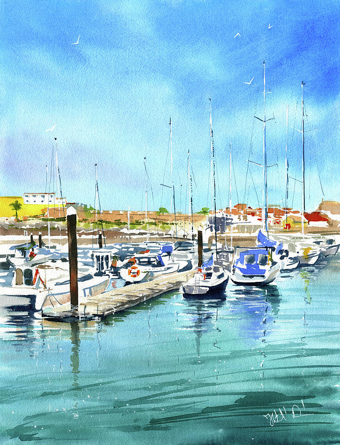 Marina Da Ribeira in Peniche Portugal Painting Painting by Dora Hathazi Mendes