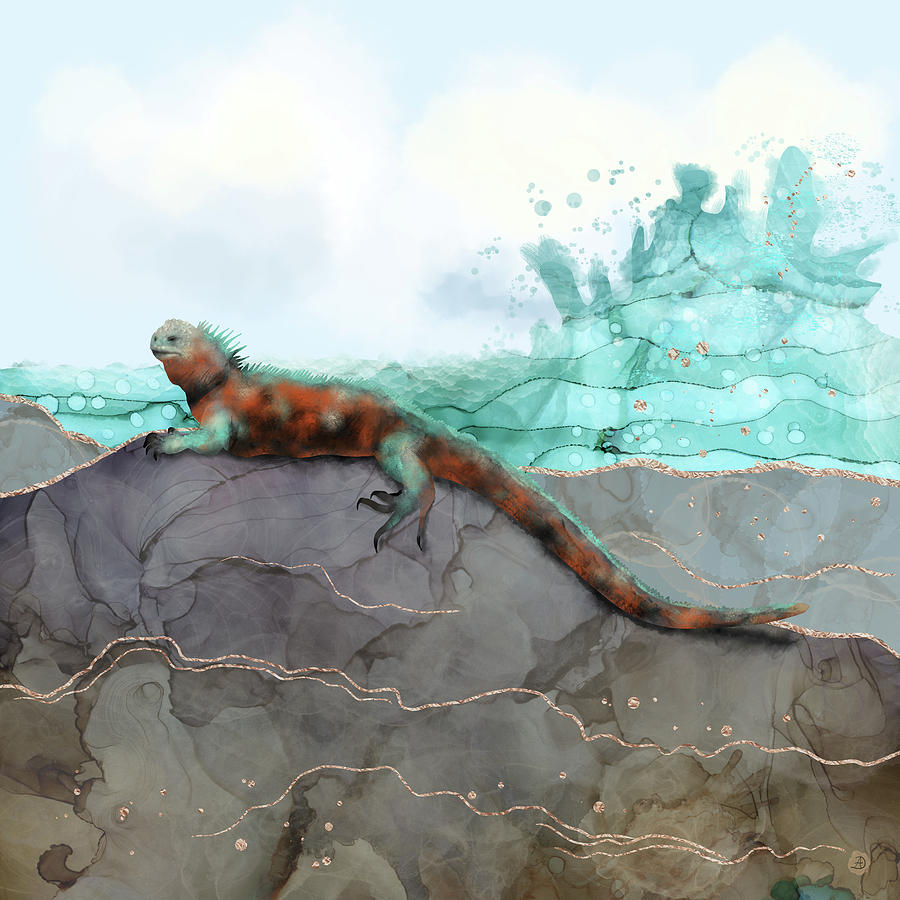 Marine Iguana on the Seashore - Galapagos Endangered Animal Digital Art by Andreea Dumez