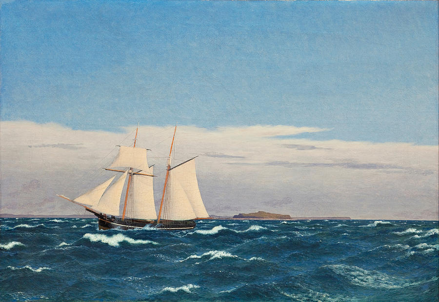 Marine painting of the island of Hjelm and the coast of Jutland   Painting by Christoffer Wilhelm Eckersberg