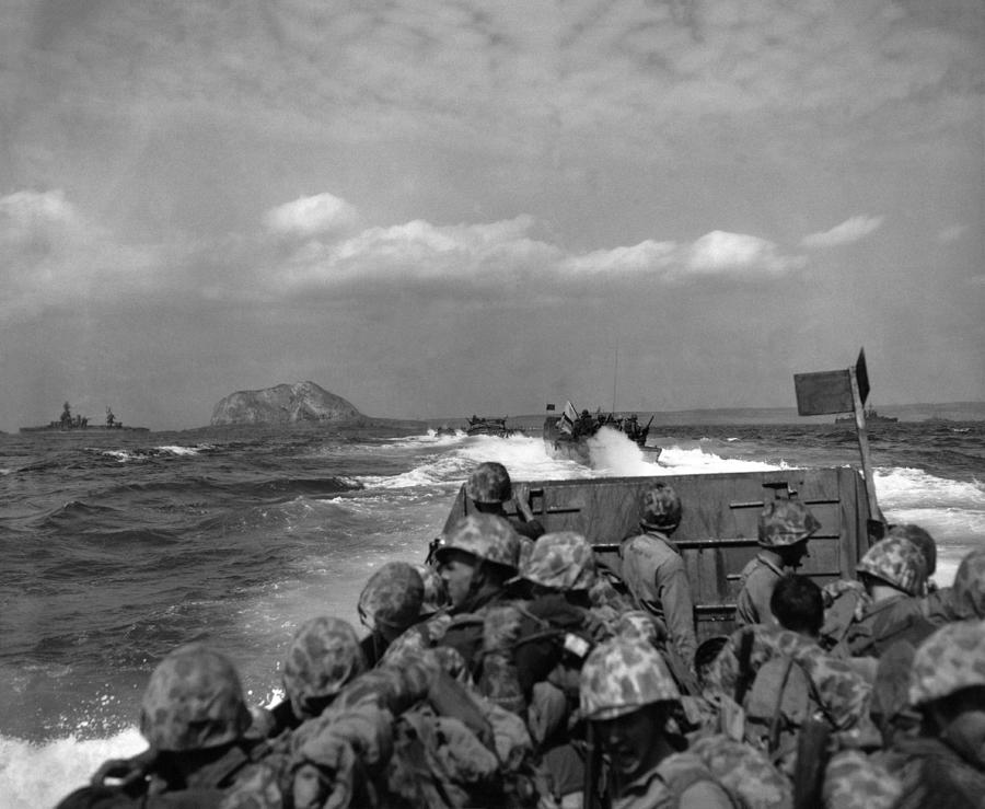 Iwo Jima Photograph - Marines Approaching Iwo Jima - WW2 - 1945 by War Is Hell Store
