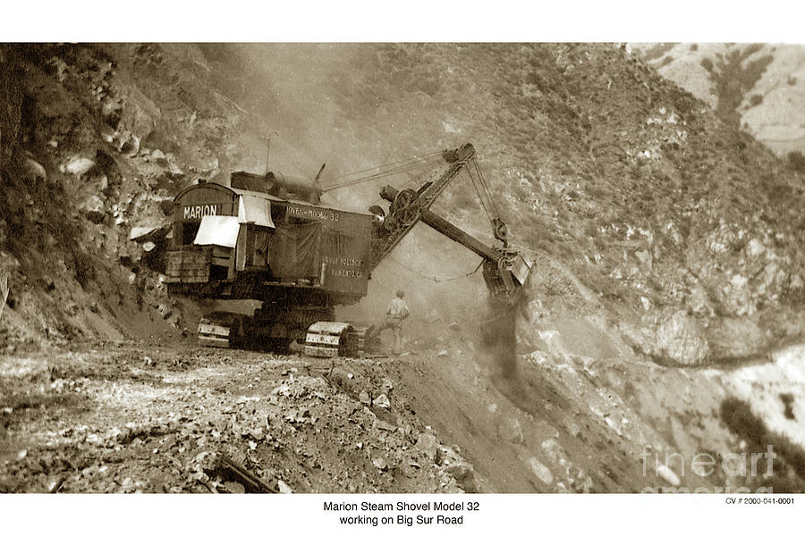 Marion Steam Shovel Model 32 working on Big Sur Road Photograph by Monterey County Historical Society