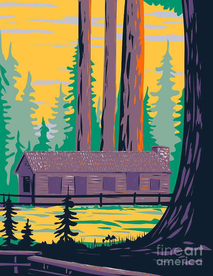 Mariposa Grove Cabin With General Grant And General Sheridan Tree Located In Yosemite National Park California United States Of America Wpa Poster Art Digital Art