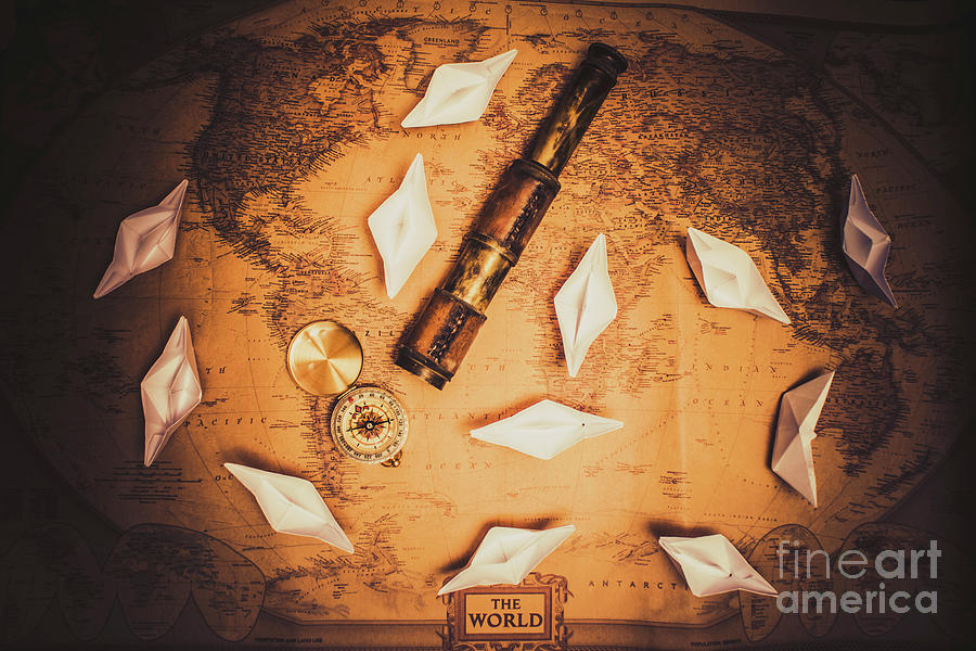 Maritime Origami Ships On Antique Map Photograph by Jorgo Photography