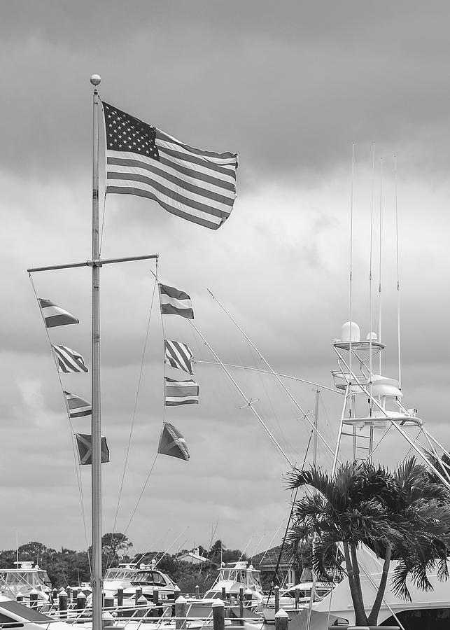 Maritime Signal Flags Jupiter Yacht Club Bw Photograph by Laura Fasulo