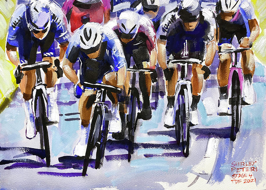 Mark Cavendish Stage 4 TDF 2021 Painting by Shirley Peters