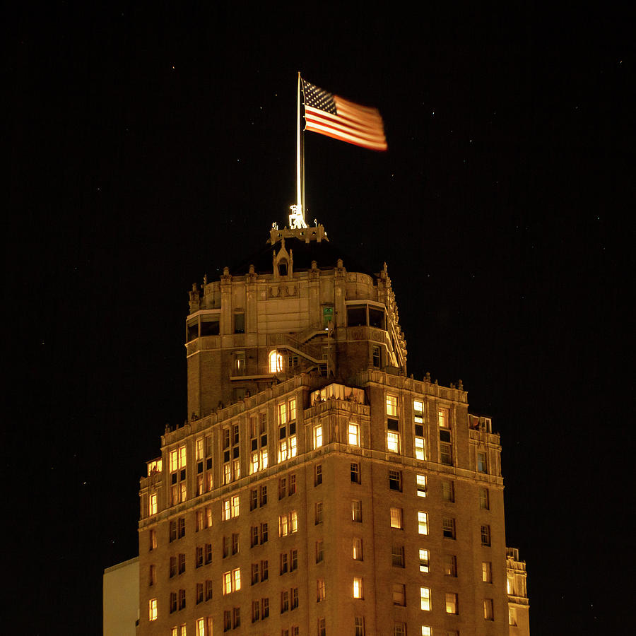 Mark Hopkins Flag at Night with Stars Photograph by Bonnie Follett