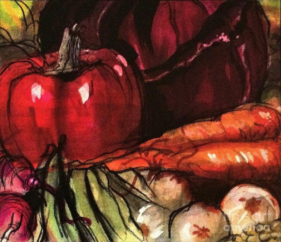 Marker Drawing - Tomato Carrots Peapods Onions Red Cabbage Photograph by Miriam Danar