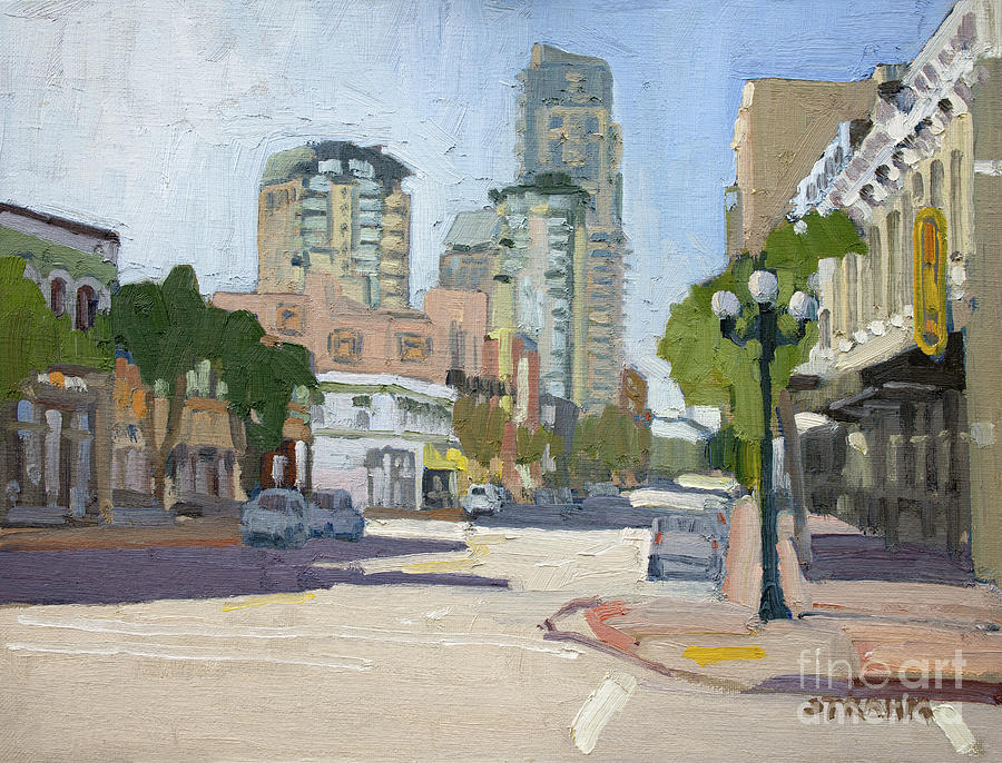 Market and Fifth Avenue - Gaslamp Quarter, Downtown San Diego, California Painting by Paul Strahm