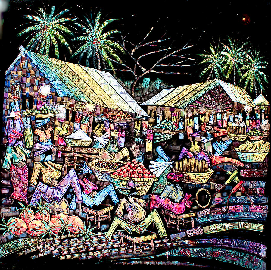 Market at Night Painting by Paul Gbolade Omidiran