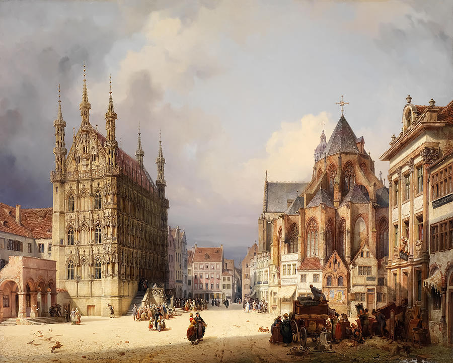 Market Square In Leuven Painting