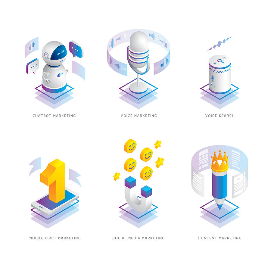 Marketing trends isometric icons Drawing by Miakievy