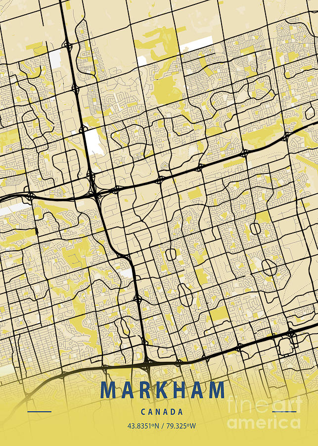 Markham - Canada Yellow City Map Digital Art by Tien Stencil - Pixels