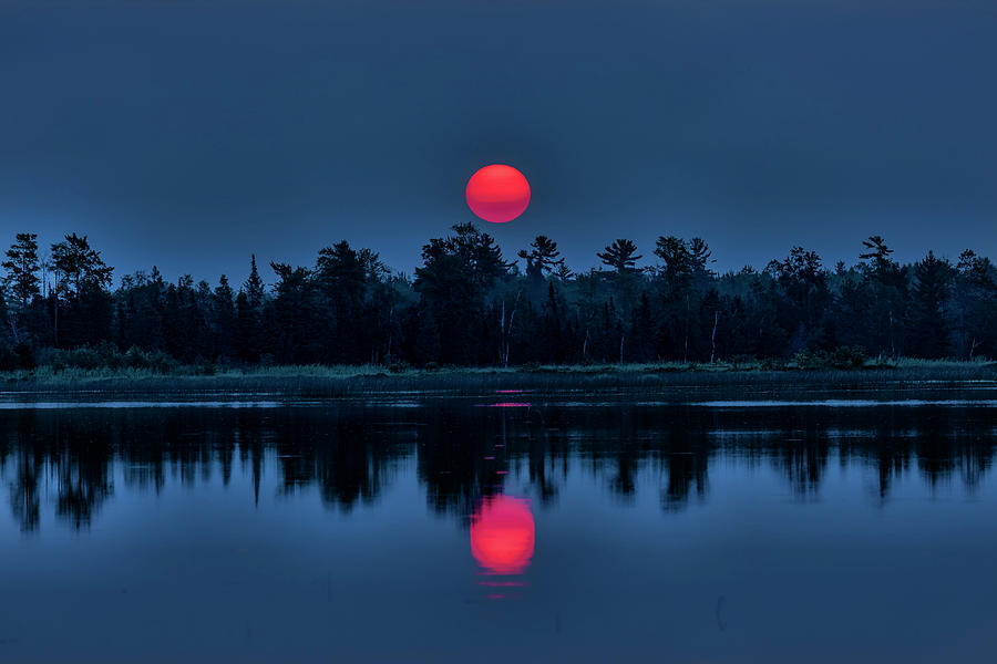 Marl Lake Red on Blue Sunrise Photograph by Ron Wiltse
