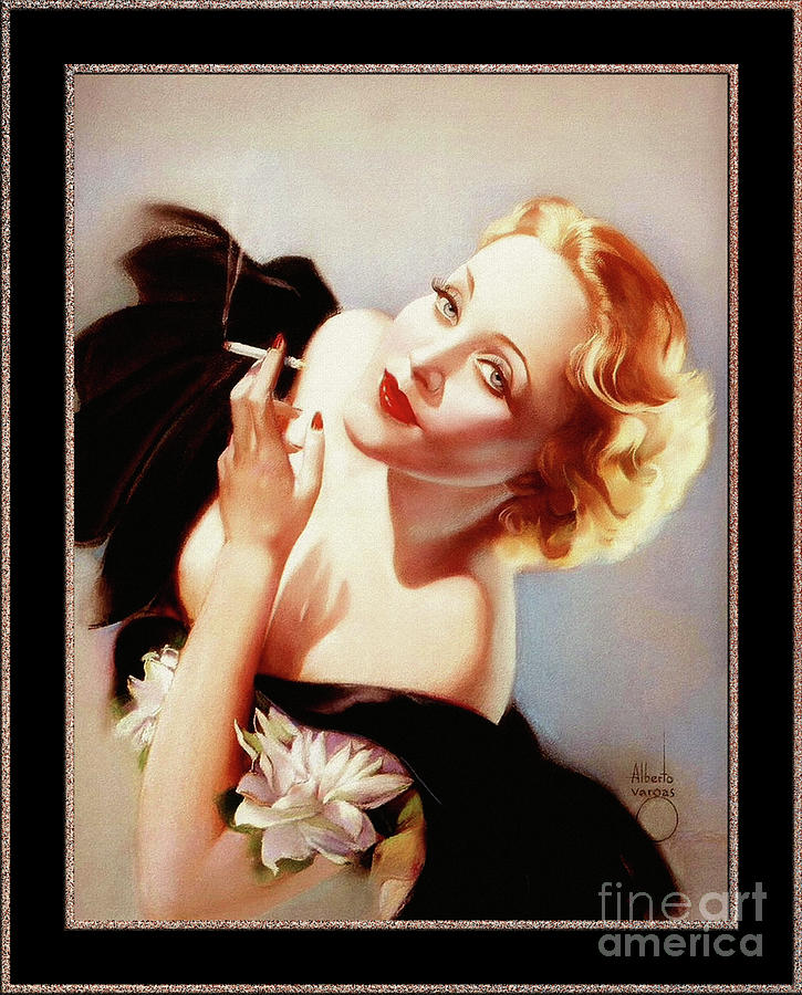 Marlene Dietrich Poses For Alberto Vargas Vintage Pin-Up Girl Art Painting by Rolando Burbon