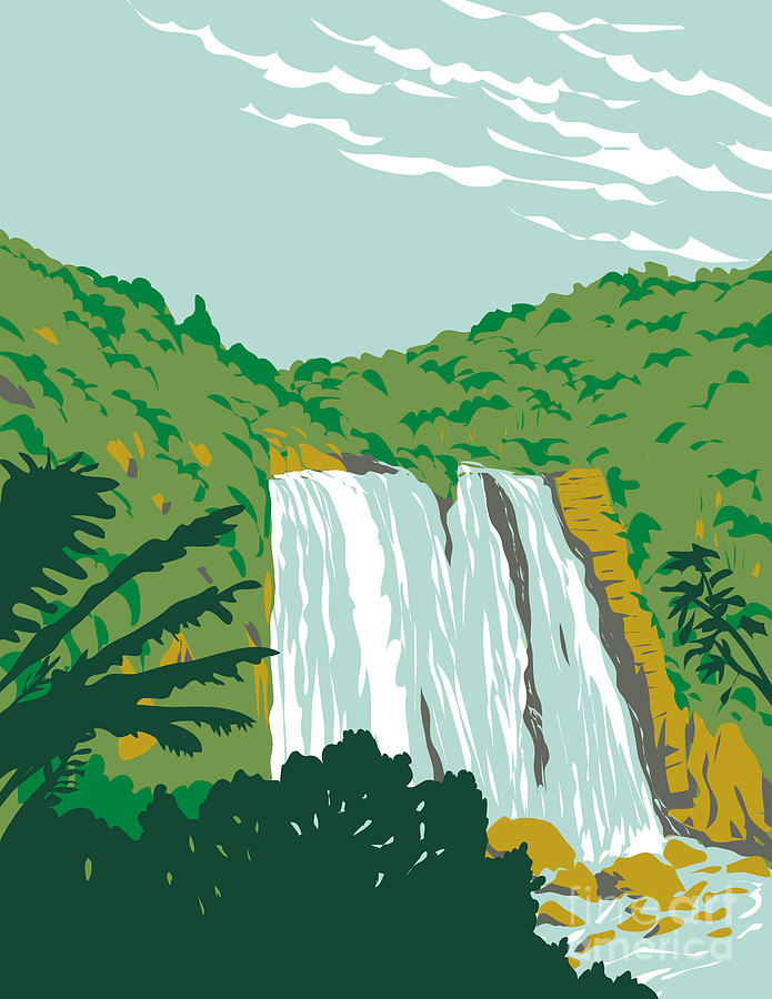 Spring Digital Art - Marokopa Falls Near Waitomo North Island of New Zealand WPA Art Deco Poster  by Aloysius Patrimonio