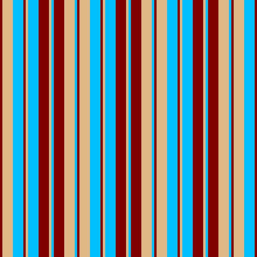 Abstract Digital Art - Maroon, Beige, and Deep Sky Blue Colored Lines/Stripes Pattern by Aponx Designs
