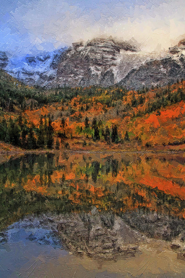 Maroon Bells Autumn Reflection Painting Painting by Dan Sproul