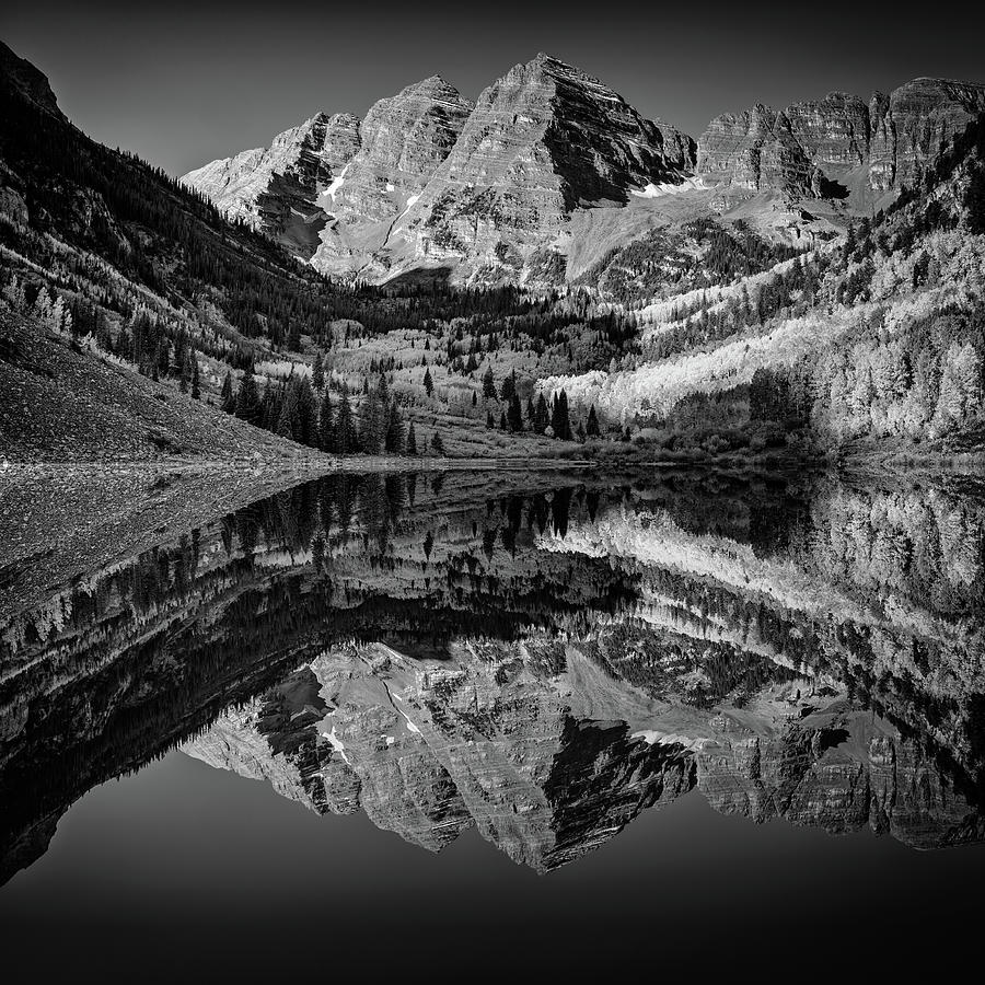 Nature Photograph - Maroon Bells Black and White by Rick Berk
