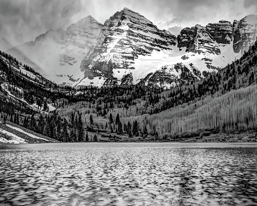 Maroon Bells BW Landscape Photograph by Gregory Ballos