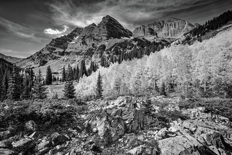 Nature Photograph - Maroon Bells II Black and White by Rick Berk