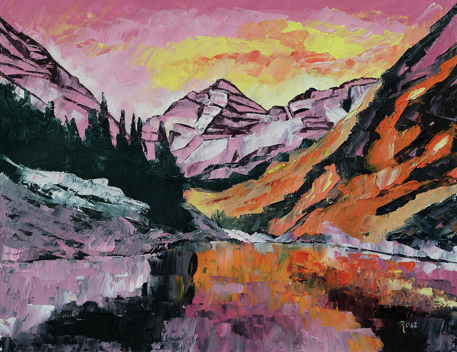 Maroon Bells in Autumn Painting by Mark Ross