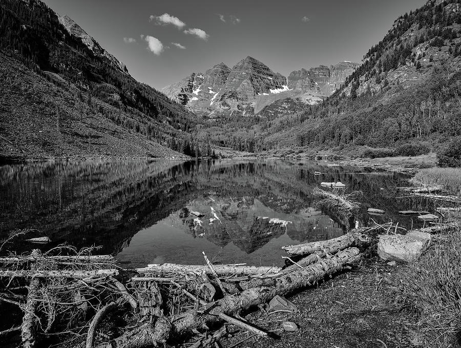 Maroon Bells in Black and White Photograph by Jorge Moro