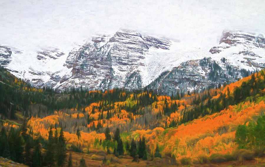 Maroon Bells In Peak Autumn Colors Painting by Dan Sproul