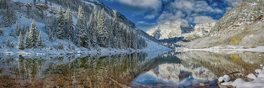 Snow Covered Maroon Bells In Aspen, Colorado. Photograph