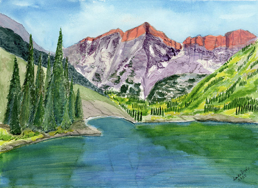 Mountain Painting - Maroon Bells Sunrise by Linda Brody
