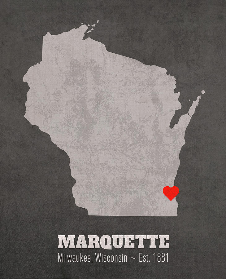 Milwaukee Mixed Media - Marquette University Milwaukee Wisconsin Founded Date Heart Map by Design Turnpike