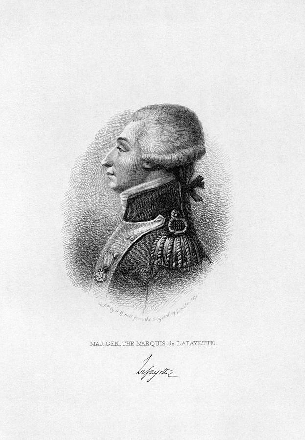 Marquis de Lafayette - Side Profile Lithograph  Drawing by War Is Hell Store