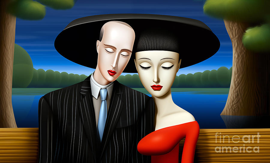 Married couple on the bench Digital Art by Odon Czintos