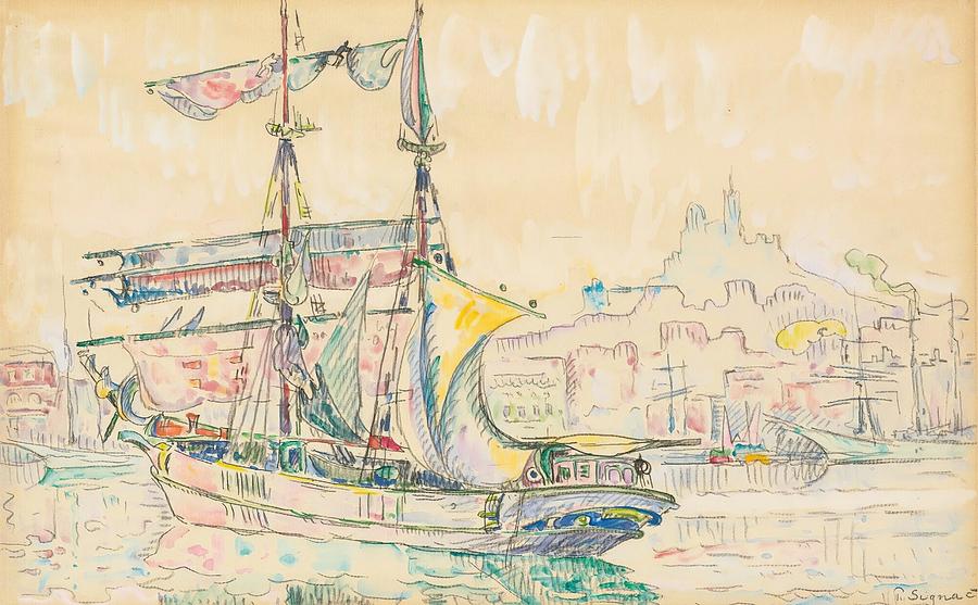 Paul Signac Drawing - Marseille Voilier circa  by Paul Signac French