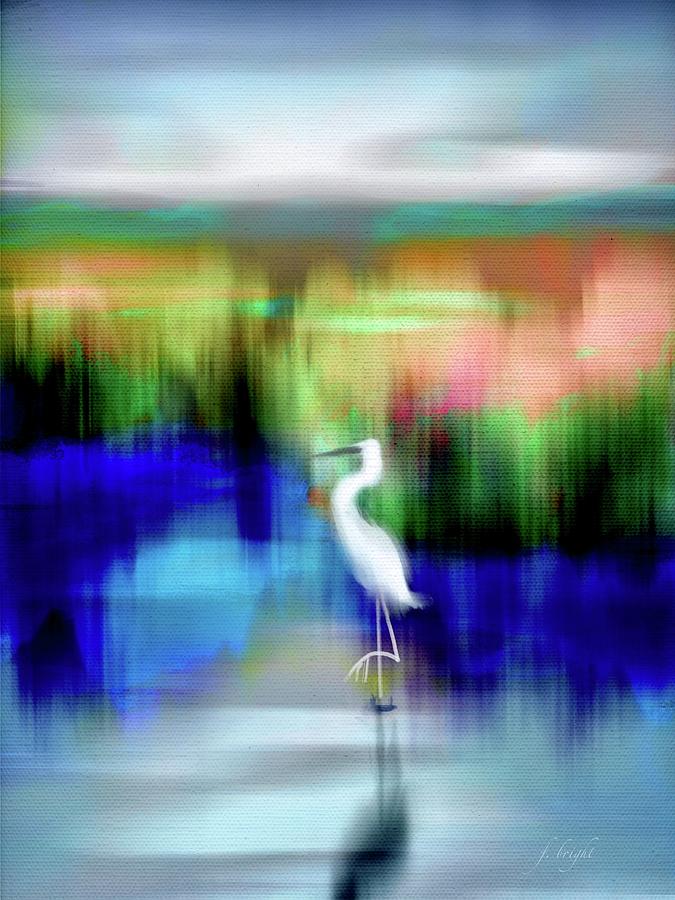 Marsh and Egret Digital Art by Frank Bright