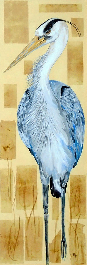 Marsh Blue Heron Painting by Georgia Donovan