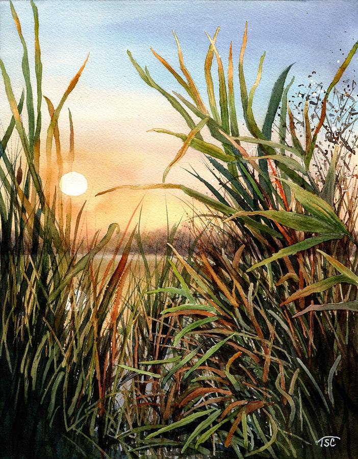 Sunset Painting - Marsh Grasses by Tammy Crawford