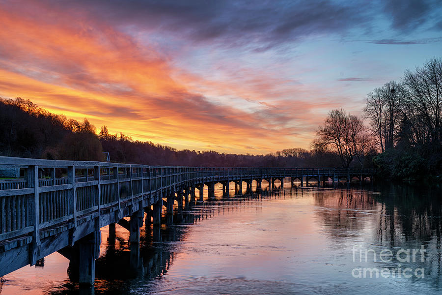 Winter Photograph - Marsh Lock Walkway on the River Thames at Sunrise in December by Tim Gainey