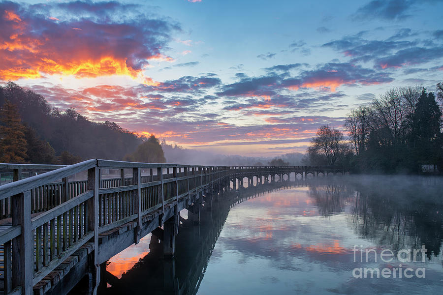 Winter Photograph - Marsh Lock Walkway on the River Thames at Sunrise in Winter by Tim Gainey