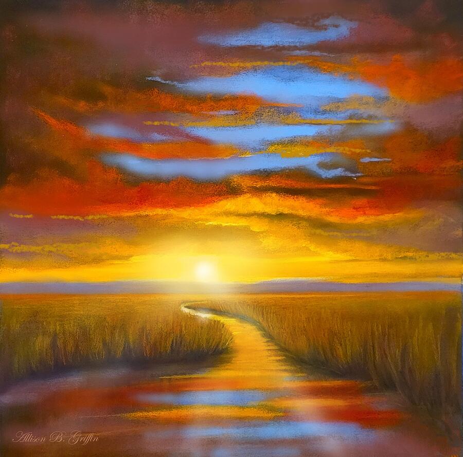 Sunset Mixed Media - Marsh Sunrise by Allison Griffin