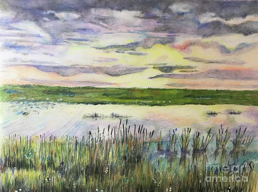 Marsh Sunset Drawing by Jennifer Buerkle Fine Art America