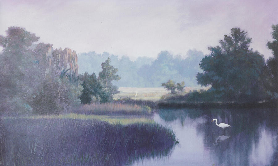 Marsh with Heron Painting by Blue  Sky