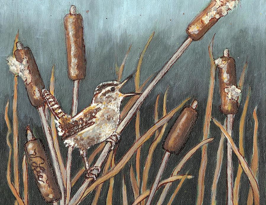 Marsh Wren Singing Painting by VLee Watson