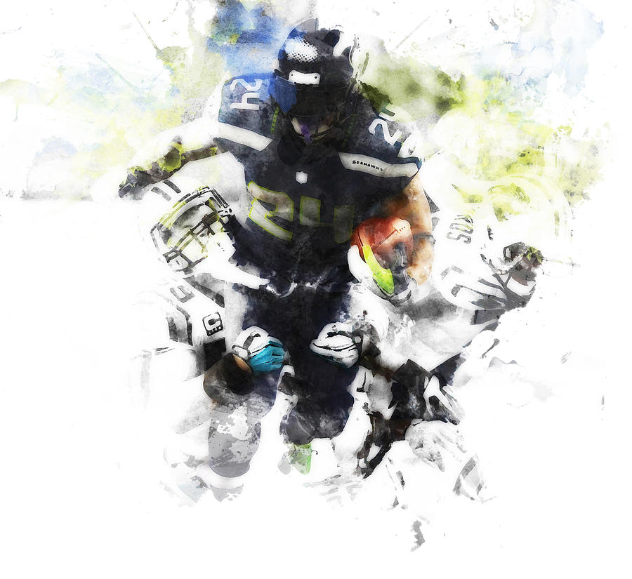 Marshawn Lynch Going Full Beast Mode Mixed Media by Brian Reaves