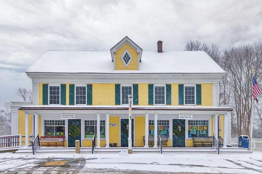 Marshfield Hills General Store in a Winter Landscape  Photograph by Juergen Roth