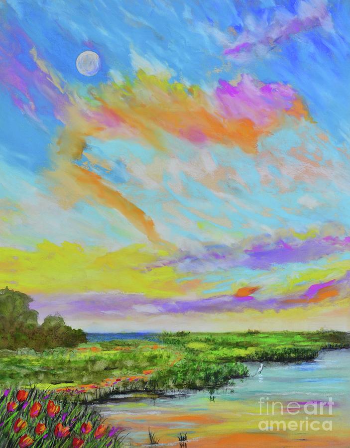 Marshland Moonscape Painting by Mary Scott
