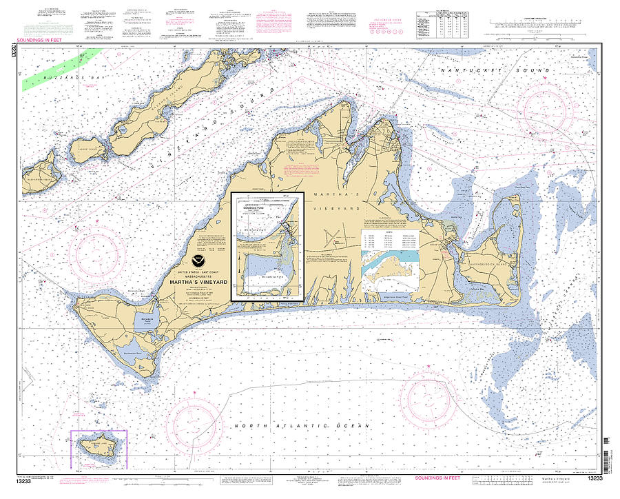 Marthas Vineyard Island Massachusetts, NOAA Chart 13233 Digital Art by Nautical Chartworks
