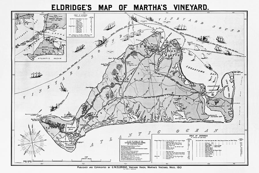 Marthas Vineyard Vintage Map in Black and White  Photograph by Carol Japp