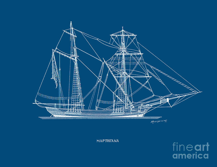 Martigana - tarditional Greek sailing ship - blueprint Drawing by Panagiotis Mastrantonis